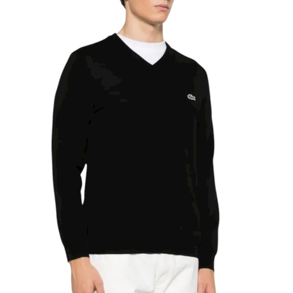 LACOSTE Men's Black V-Neck Sweater - Picture 1 of 14